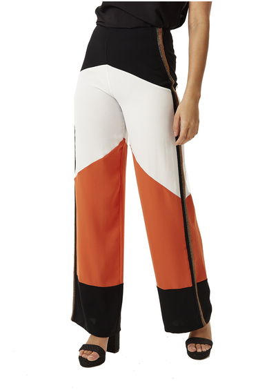 Women's Trousers: High Rise Wide Leg Colour Block with Lurex Details