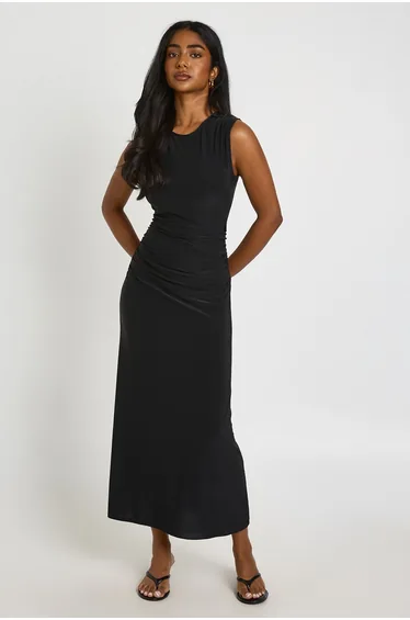 Super Soft Drape Detail Midaxi Dress - black