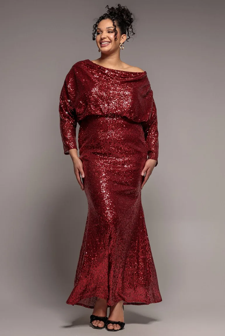 goddiva red sequin dress Sequin Glitter Lurex Long Sleeve Wrap Maxi Dress - Red