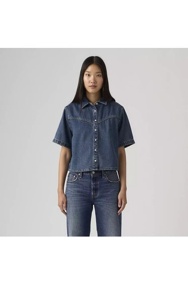 Short Sleeve Short Denim Blouse