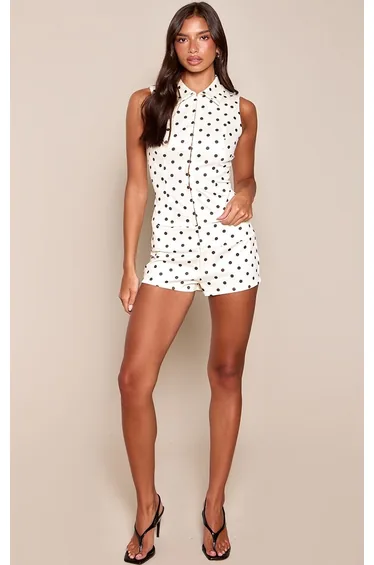 Cream Polka Dot Collared Top Co-ord