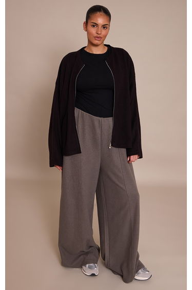 Plus Charcoal Soft Touch Pintuck Wide Leg Joggers