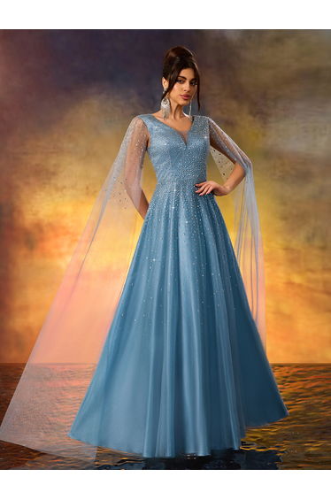 Modecrush Luxurious Beaded V-Neck Evening Gown