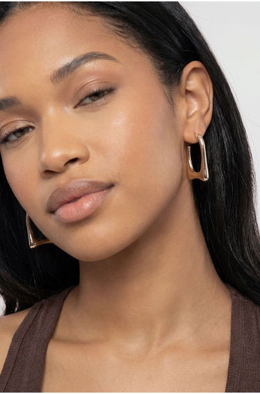 Gold Abstract Hoop Earrings - gold