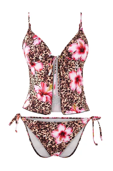 Multi-Colored Animal Bustier Diving/Scuba Regular Waist Bikini Set