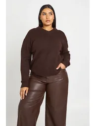 Plus Knitted V Neck Jumper - chocolate - 3