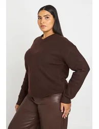 Plus Knitted V Neck Jumper - chocolate - 2