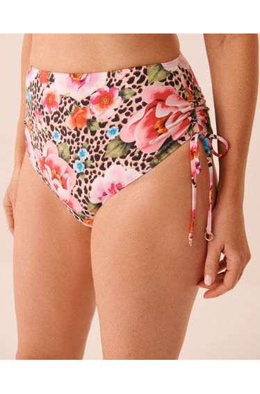 FLORAL LEOPARD Side Tie High Waist Bikini Bottom