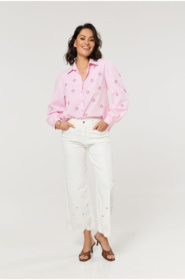 White Scalloped Broderie Cropped Trousers