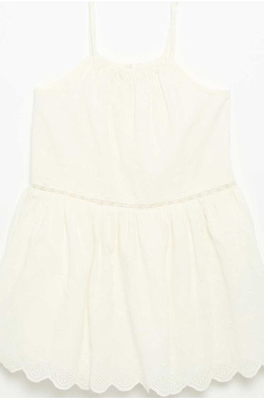 Embroidered Dress with Non-Adjustable Spaghetti Straps WHITE