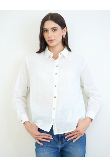 Off White Long Sleeve Shirt Relaxed Fit Shirt