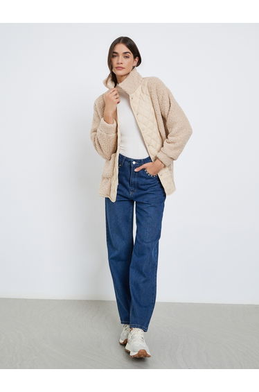 Cream Faux Fur Quilted Jacket
