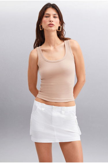 Romına Women's Ribbed Flexible Fabric Organic Cotton Beige Undershirt