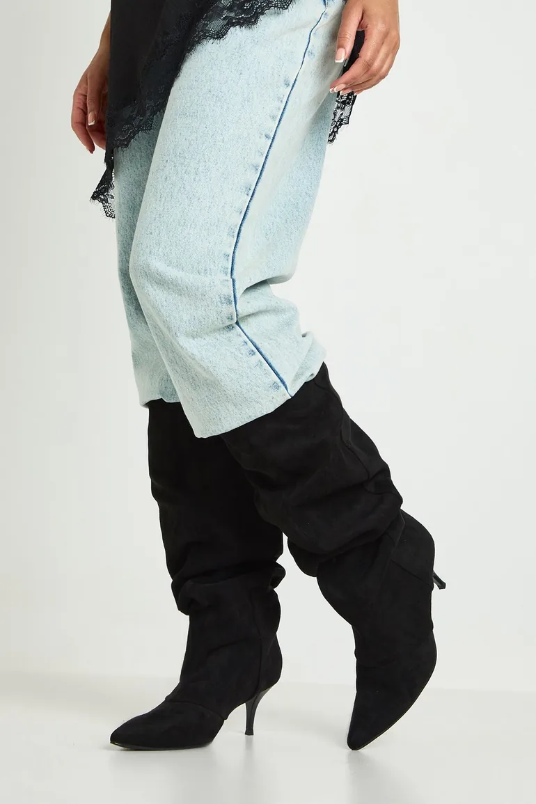 Slouchy Column Knee High Boots - black - 1