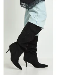 Slouchy Column Knee High Boots - black