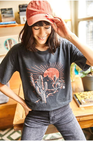 Women's Anthracite Nature Washed Loose T-Shirt