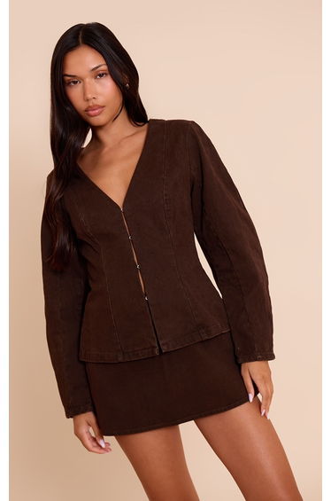 Chocolate Cocoon Sleeve Denim Blazer