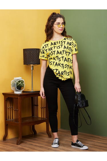 Slogan Print Round Neck Cotton T-Shirt