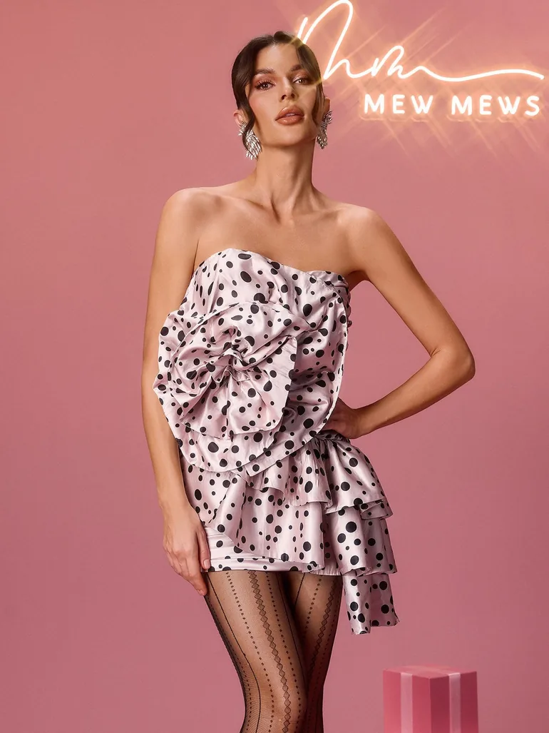 Nythera Strapless Flower Dot Ruffle Mini Dress - 3