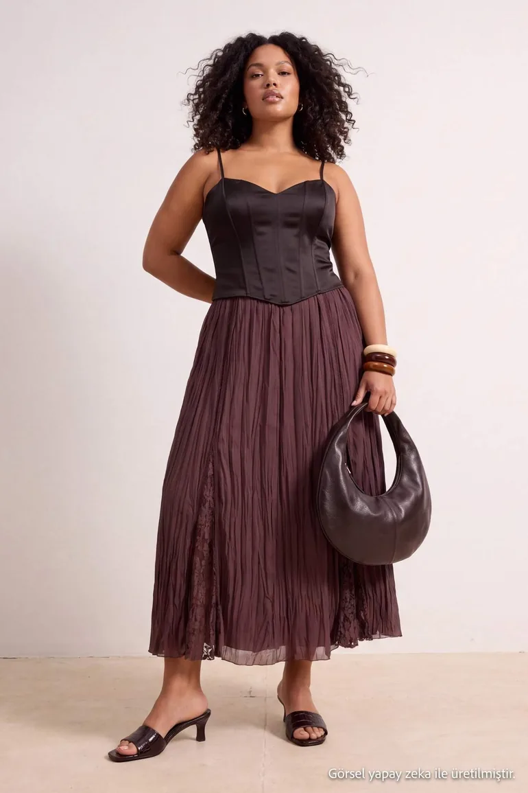 Brown Woven Large Size Skirt