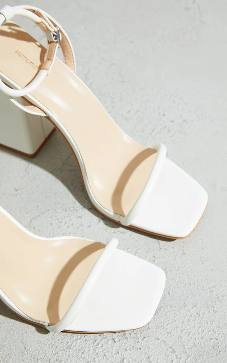 White Barely There Block Heeled Sandals - 3