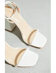 White Barely There Block Heeled Sandals - 3