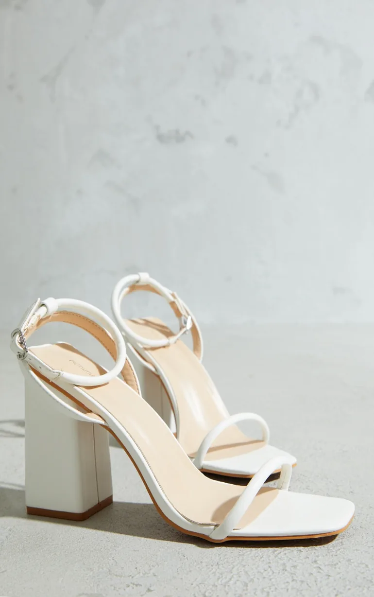 White Barely There Block Heeled Sandals - 2