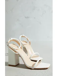 White Barely There Block Heeled Sandals - 2