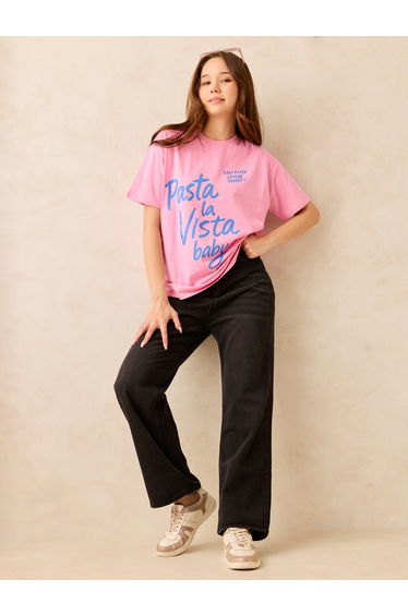 Pink Crew Neck Graphic T-Shirt