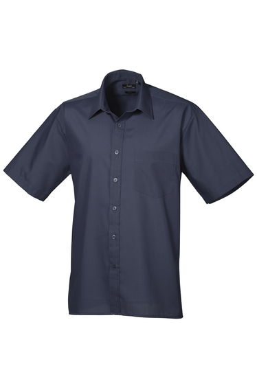 Premier Mens Short Sleeve Formal Poplin Plain Work Shirt - Navy