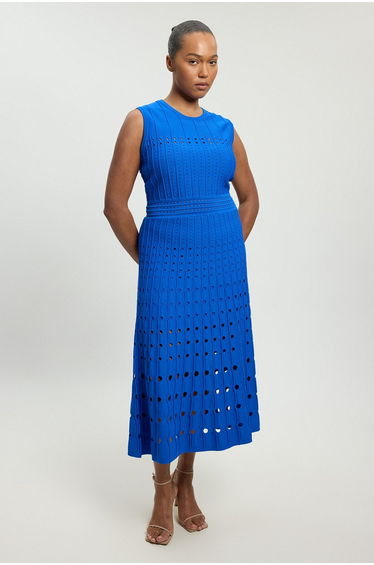 Plus Size Knit Stitch Detail Sleeveless Midi Dress