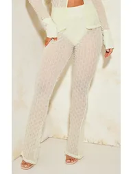 Sage Green Mesh Textured High Waisted Knicker Flare Trousers - 1