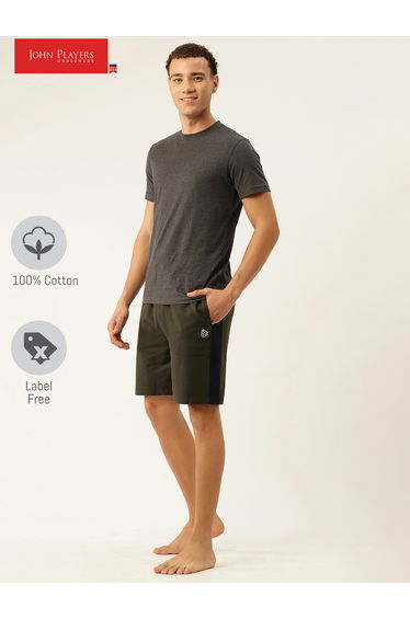 Men Green Cotton Shorts with Drawstring