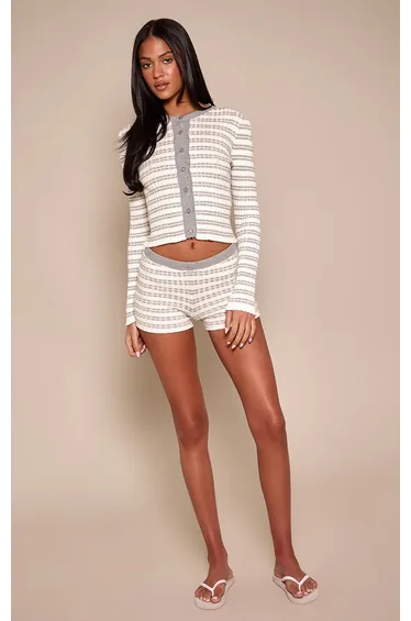 Tall Ash Grey Stripe Knitted Cardigan