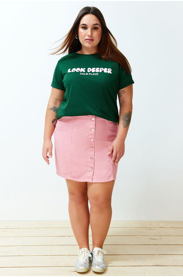 Dark Green Slogan Printed Boyfriend Knitted T-shirt