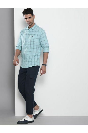 Men Navy Blue Regular Fit Solid Cargo Pants