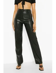Wide Leg Leather Look Trousers - black - 3