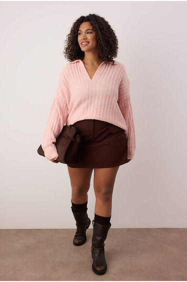 Pink ribbed polo neck knitwear sweater