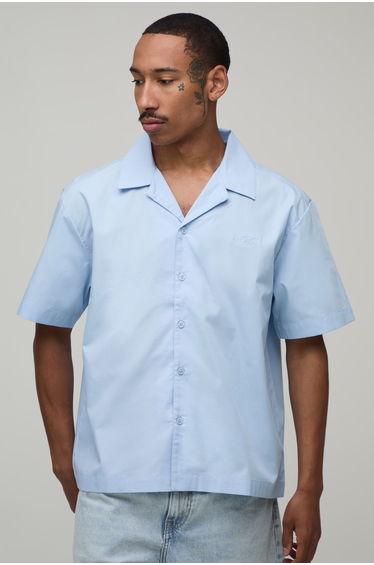 Oversized Riviera Print Shirt - light blue