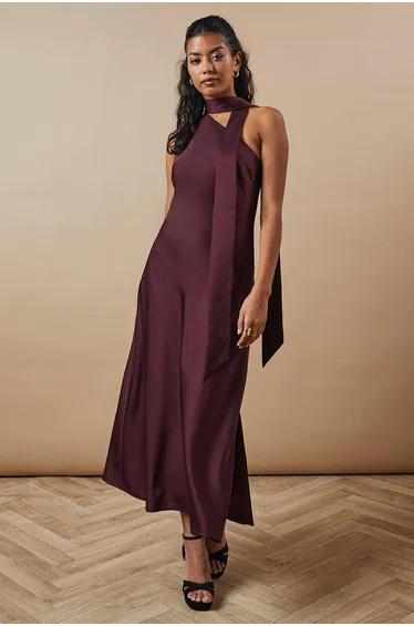 Petite Occasion Tie Bias Maxi Dress