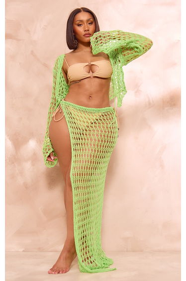 Shape Lime Knit Tie Front Long Sleeve Top