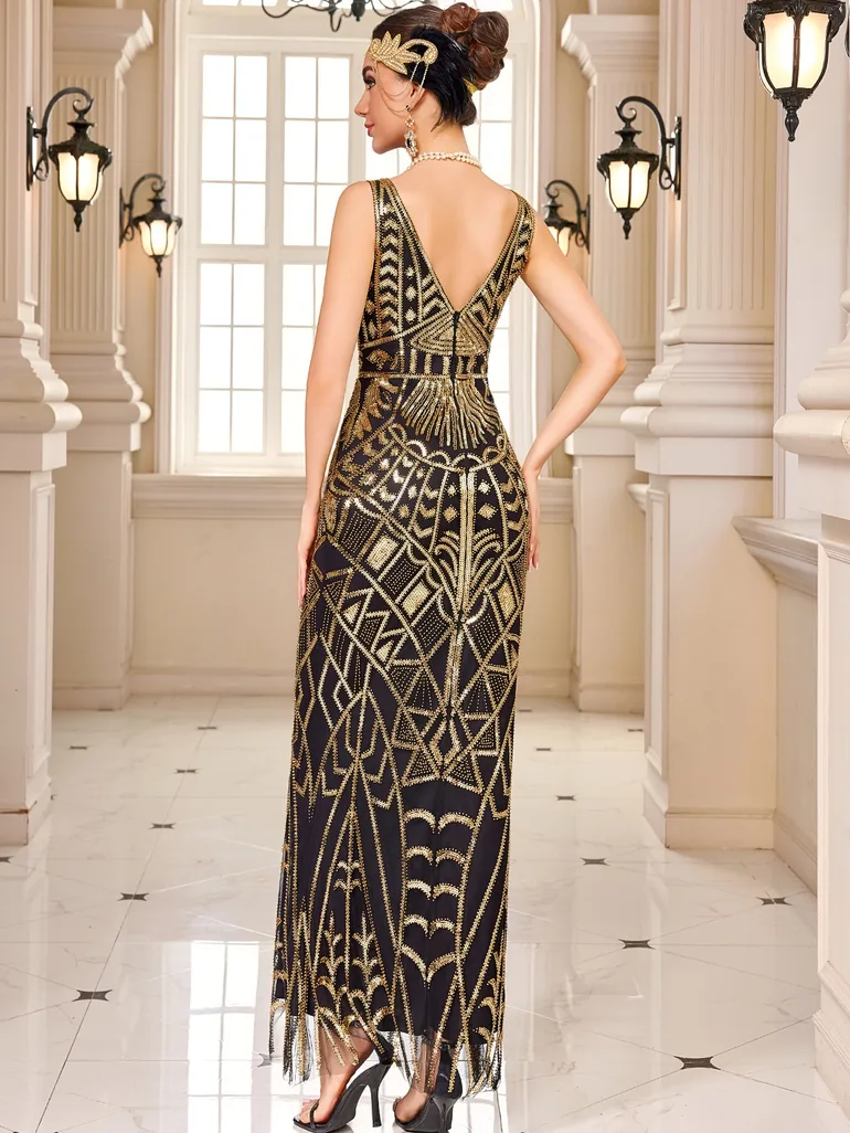 elegant gatsby dress Amazon.com: houstil Formal Dresses for Women Sequin 1920s Full Length Evening Party Gown Great Gatsby Cocktail Wedding Dress (XS, Black) : Clothing, Shoes & Jewelry