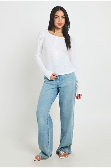 Sheer Slub Henley Top - white