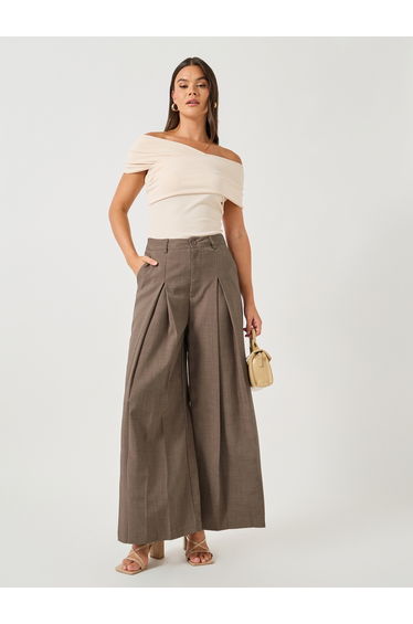 Brown High Rise Wide Leg Pants
