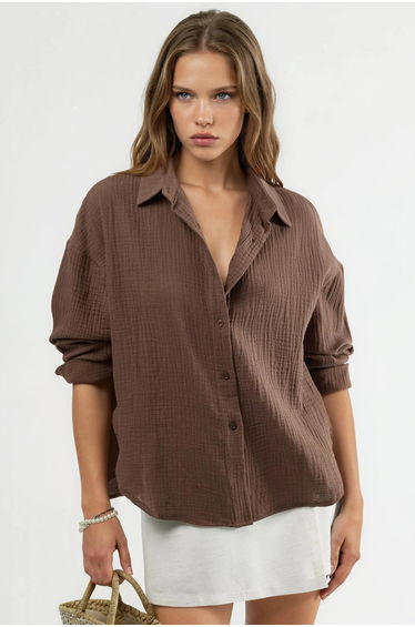 BUSEM Textured Woven Cotton Button-Up Shirt