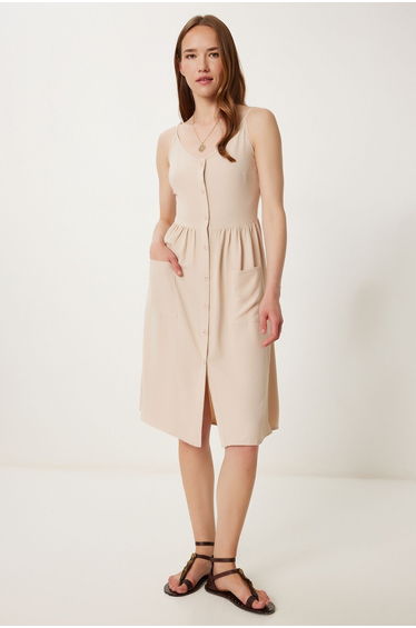 Women's Biscuit Strap Button Summer Ayrobin Dress