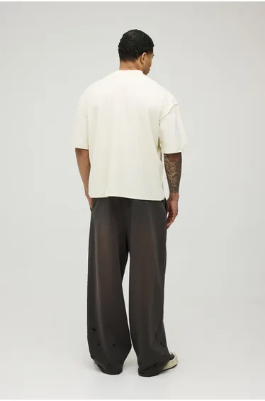 Oversized Boxy Exposed Seam Dove Print T-Shirt - ecru