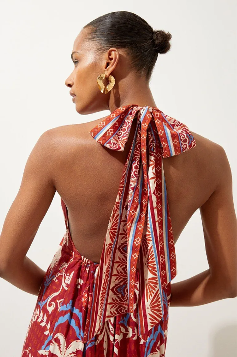Shop Printed Cotton Voile Strappy Maxi Beach Dress Online in Oman