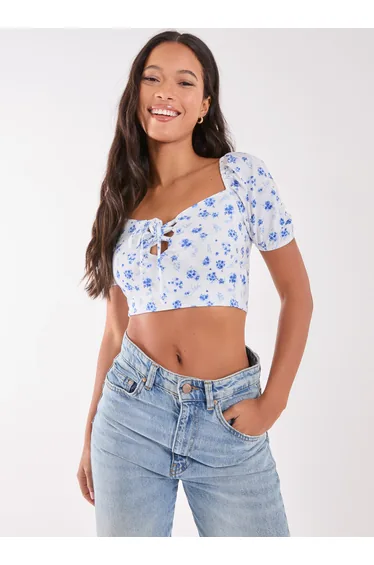 Floral Puff Sleeve Crop Top