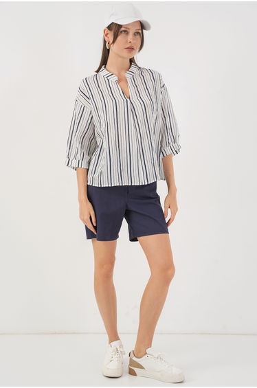 BDART Striped V-Neck Blouse with Binding Detail